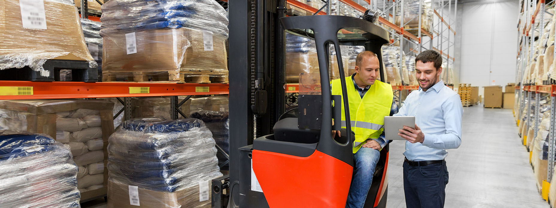 Warehouse workers in discussion